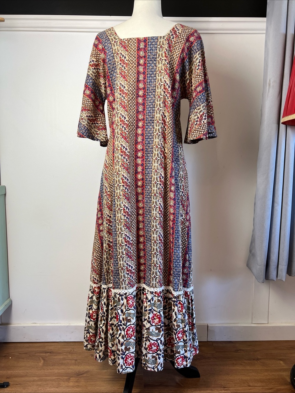 Boho Kaftan Floral Patchwork Maxi Dress Hippie MuuMuu Caftan Two Potato - Picture 2 of 16